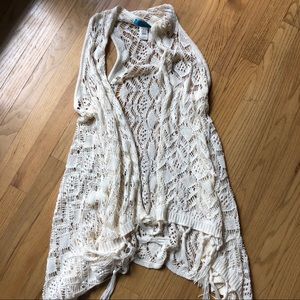 Creme Crochet knit tank cardigan shall